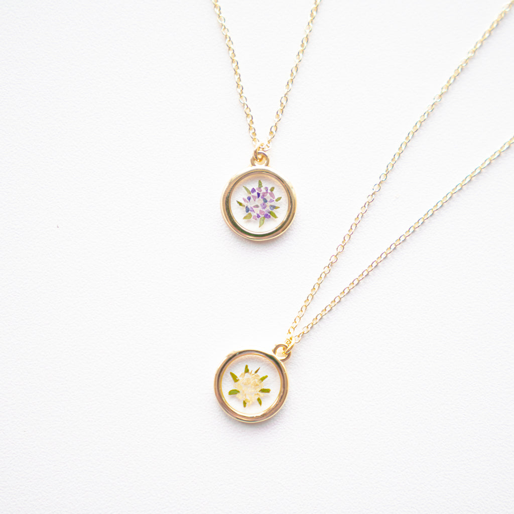 Pressed Floral Necklace - preserve flowers into necklaces that are sentimental