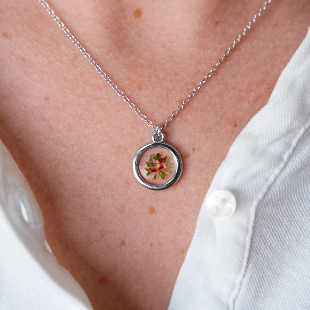 Pressed Floral Necklace - preserve flowers into necklaces that are sentimental