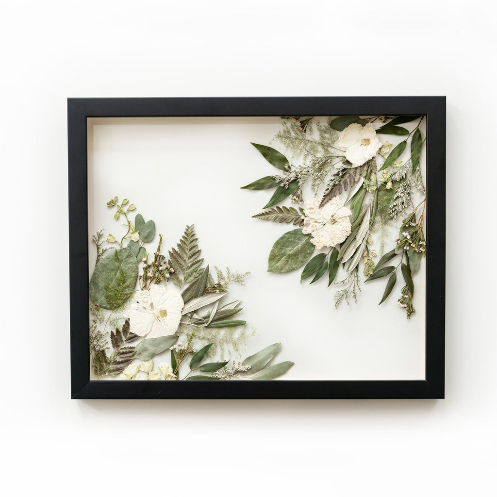 Pressed wedding bouquet white flowers 11x14 framed florals