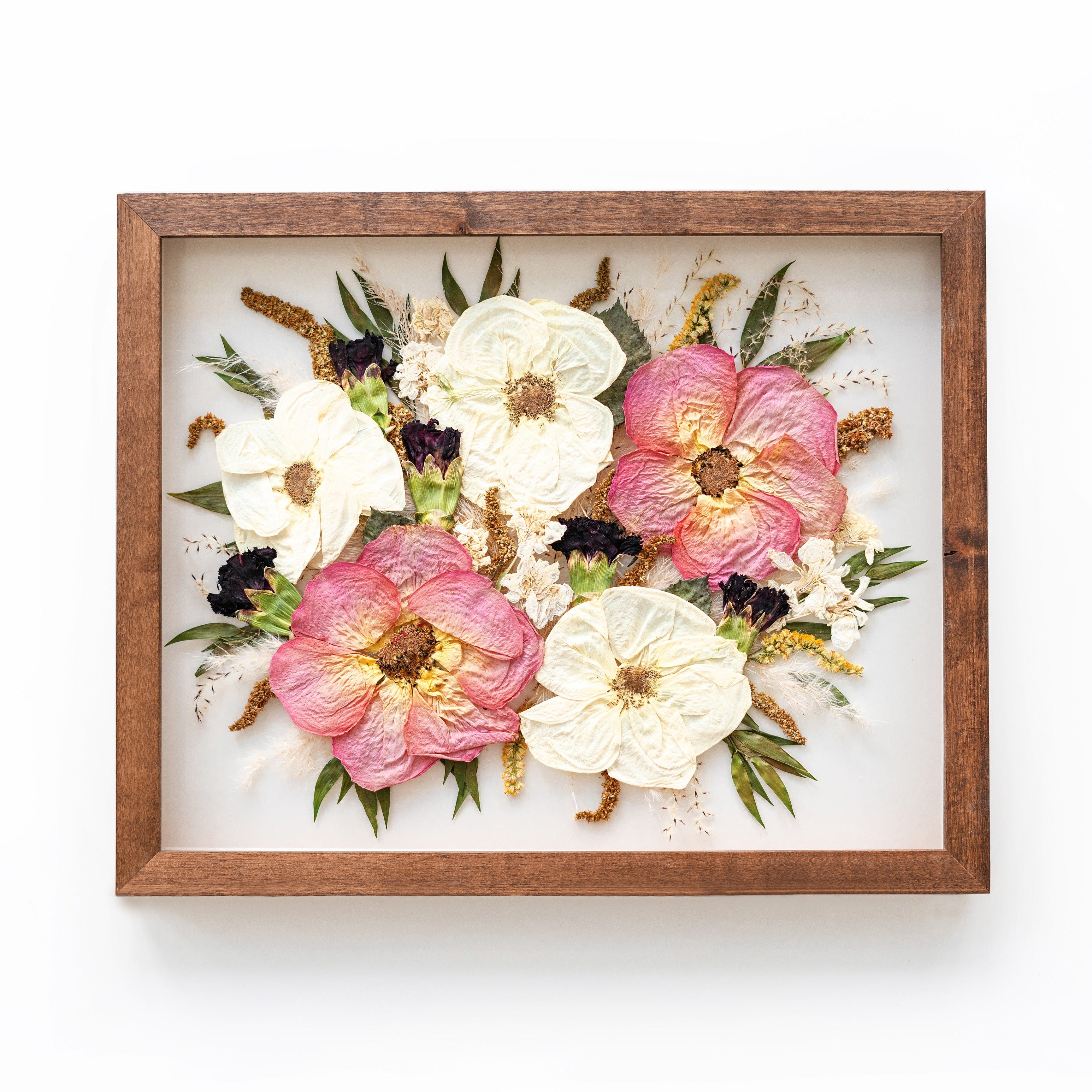 pressed and preserved wedding bouquet, wedding bouquet preservation, framed flowers, framed wedding bouquet, how to press flowers, sentimental flower arrangements